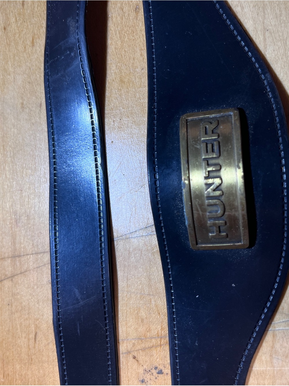 Hunter Black Leather Belt with Brass Logo Plaque